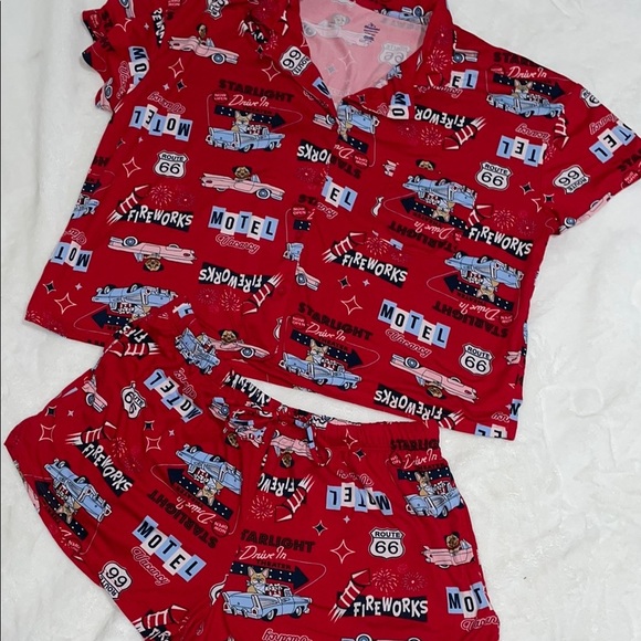 Red and Blue Short-Sleeve Pajama Set for Cozy Nights #C031 - Picture 1 of 7